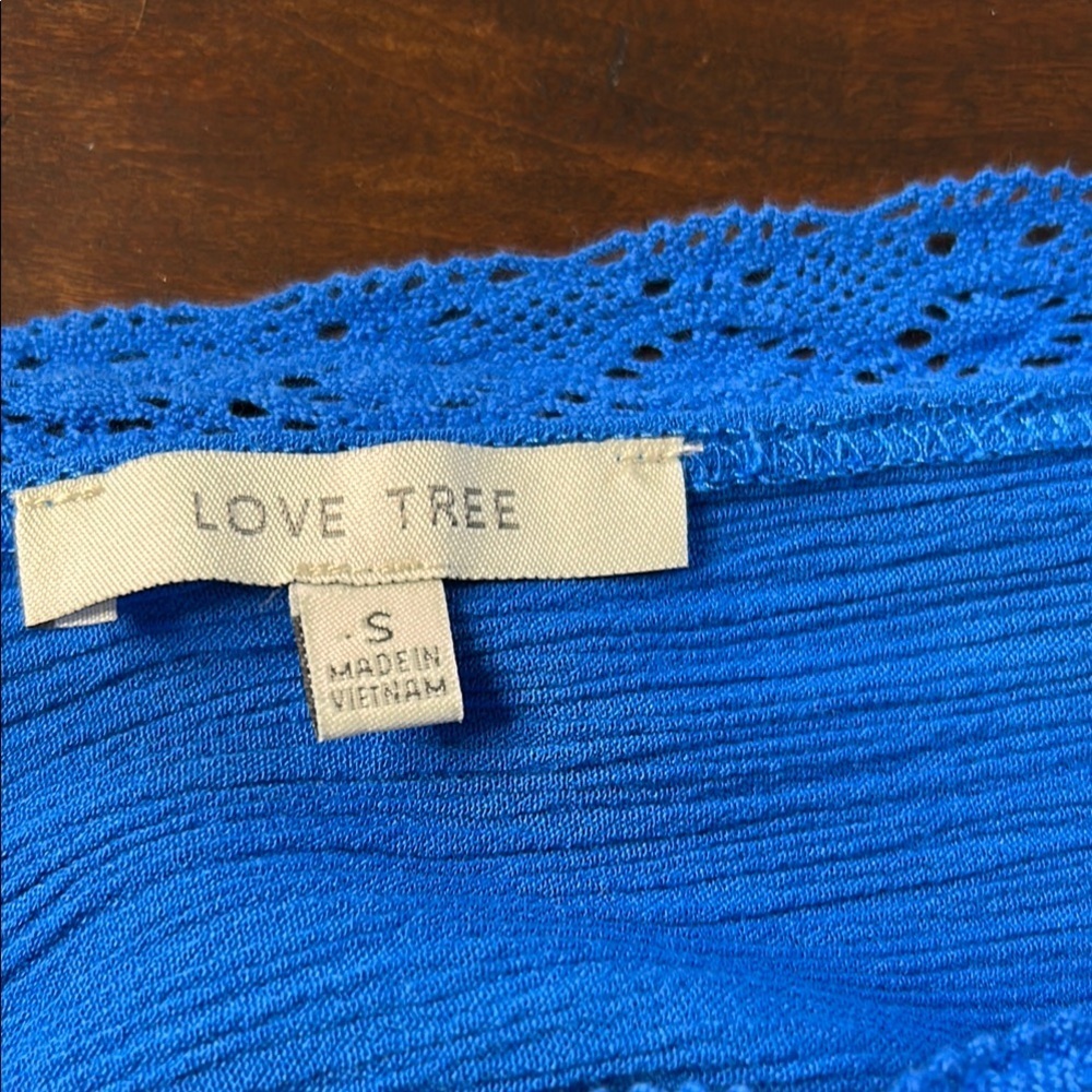 Love Tree Blue Wrap-Style Jumpsuit with V-Neckline and Flared Legs Sz S - Picture 6 of 10